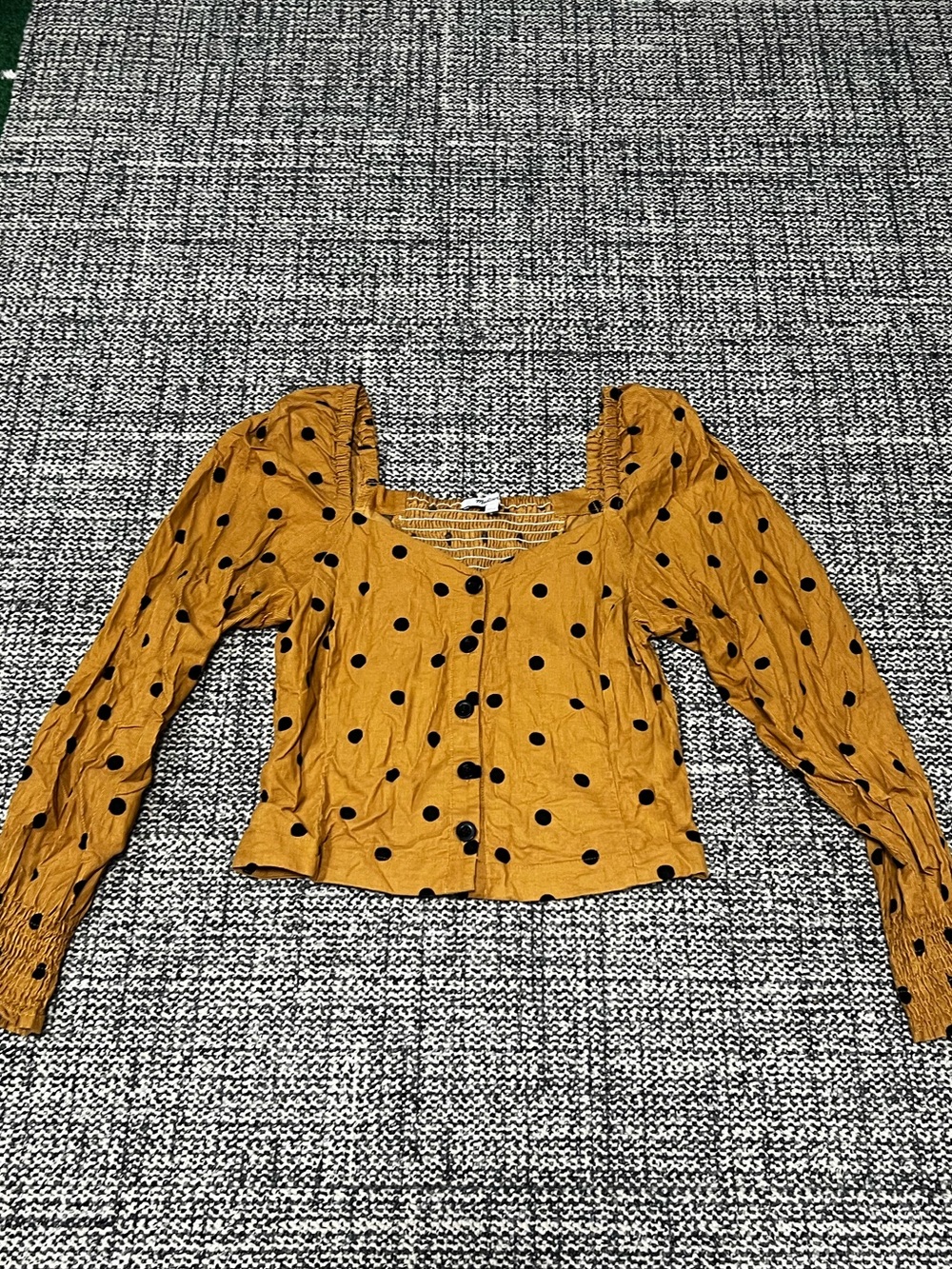 Madewell Mustard Polka Dot Button-Front Blouse